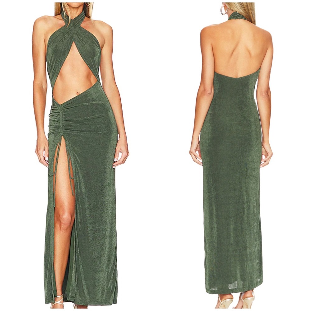 Superdown Adele Halter Maxi Dress Cut Outs Green Size XS